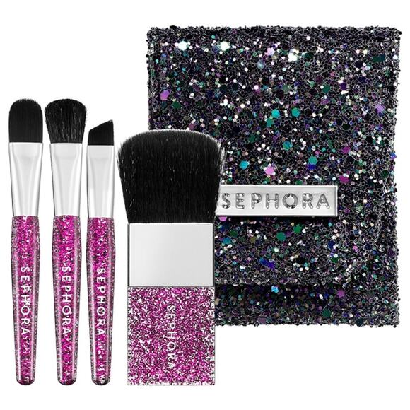 NEW Sephora Mini Party starter brush set Glittery on the go set Pink Flat Shadow - Picture 1 of 1